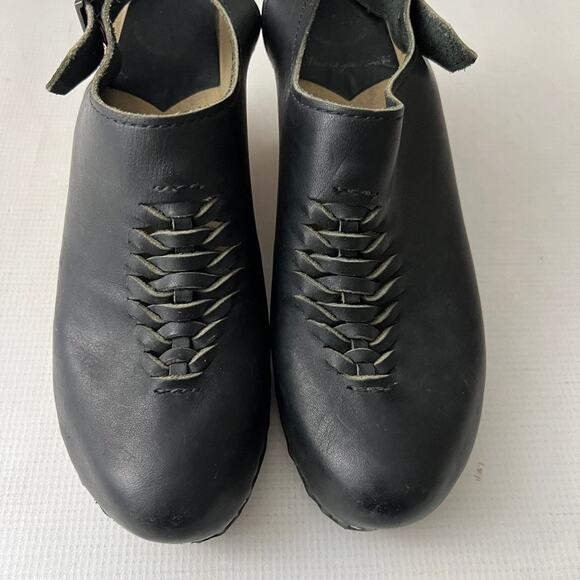 No. 6 Leather Wedge Clog Slingback Pump Wooden Platform Weave Women Size 39 - Picture 7 of 14